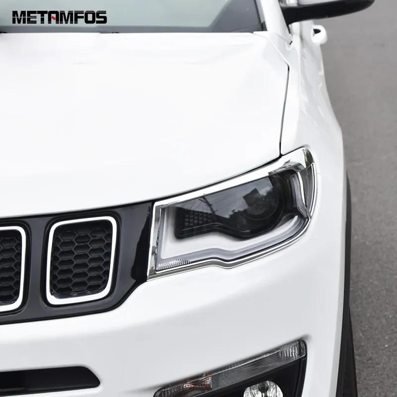 Head Light Lamp Cover Trim For Jeep Compass 2017 2018   Chrome Front Headlight Protection Frame Exterior Accessories