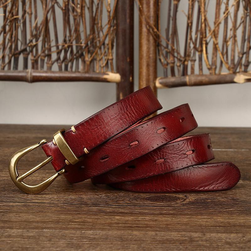 2024 Leather Belt Women'S Trend Versatile Personality Pleated Retro First Layer Cowhide Jeans Belt Women