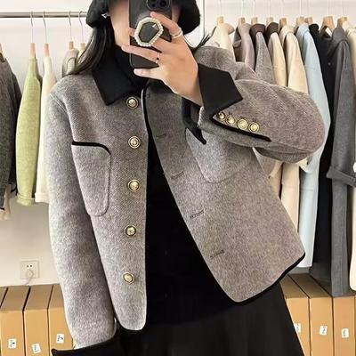 Women's Double-Faced Cashmere Short Coat, New Korean Style, Contrast Color, Small Size, Perfect for Autumn and Winter