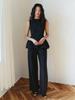 GANISONG Belted Double-Pleat Slacks_Black