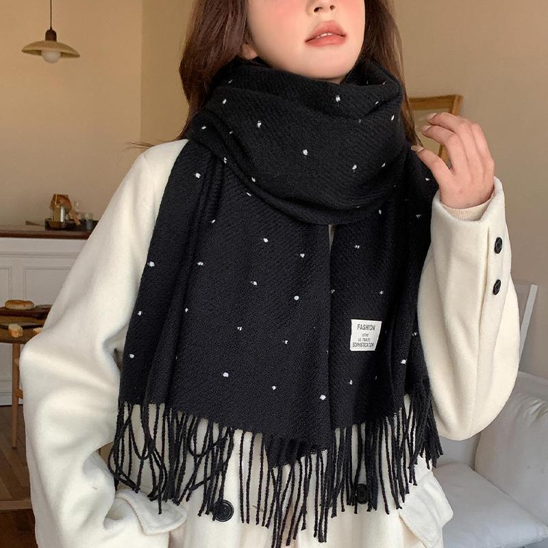 Korean Style Polka Dot Tassel Warm Scarf Fashionable Versatile Simple Generous Scarf