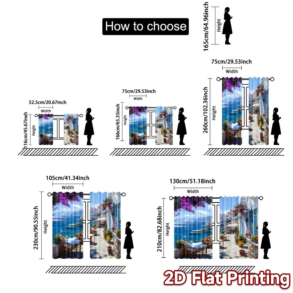 Modern Flat Printing Curtains Without Rod Seaside Serenity Window Curtain Polyester Decorations Set Of 2 Made