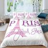 Eiffel Tower Duvet Cover Set King Size Love Heart Bedding Set Paris City Polyester Building Set For Girls France Urban Style