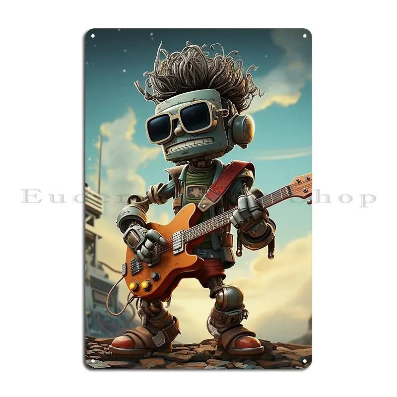 Robot Guitarist In The Desert Cartoon robot guitarist Metal Plaque Decoration Designing Classic Club Printed Tin Sign Poster 20x30cm(7.8x11.8inch)