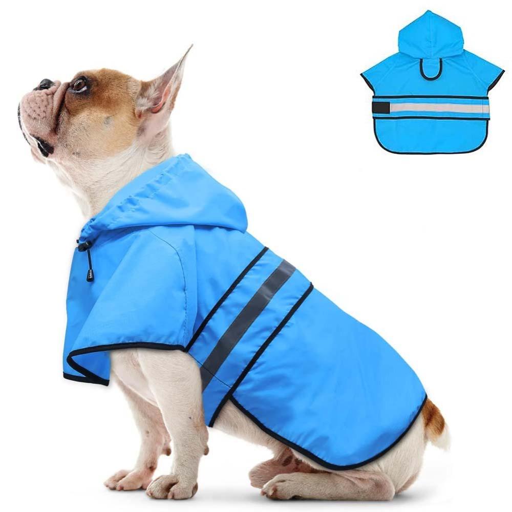 

High Visibility Dog Hooded Raincoat Reflective Strip Pet Fluorescent Clothes Bulldog S Length 31.8cm