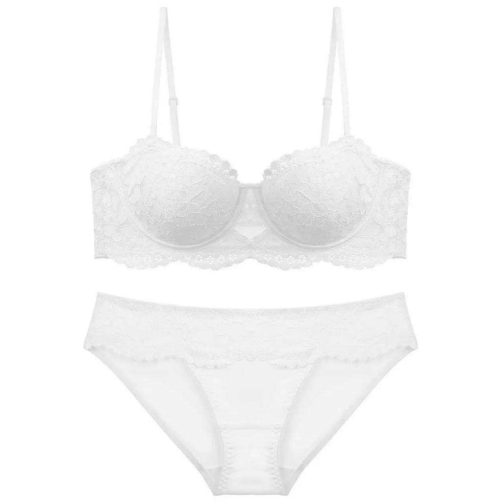Set Reggiseno in Pizzo Francese da Donna Minimizer Push-Up con Ferretto Lingerie Nylon Spandex