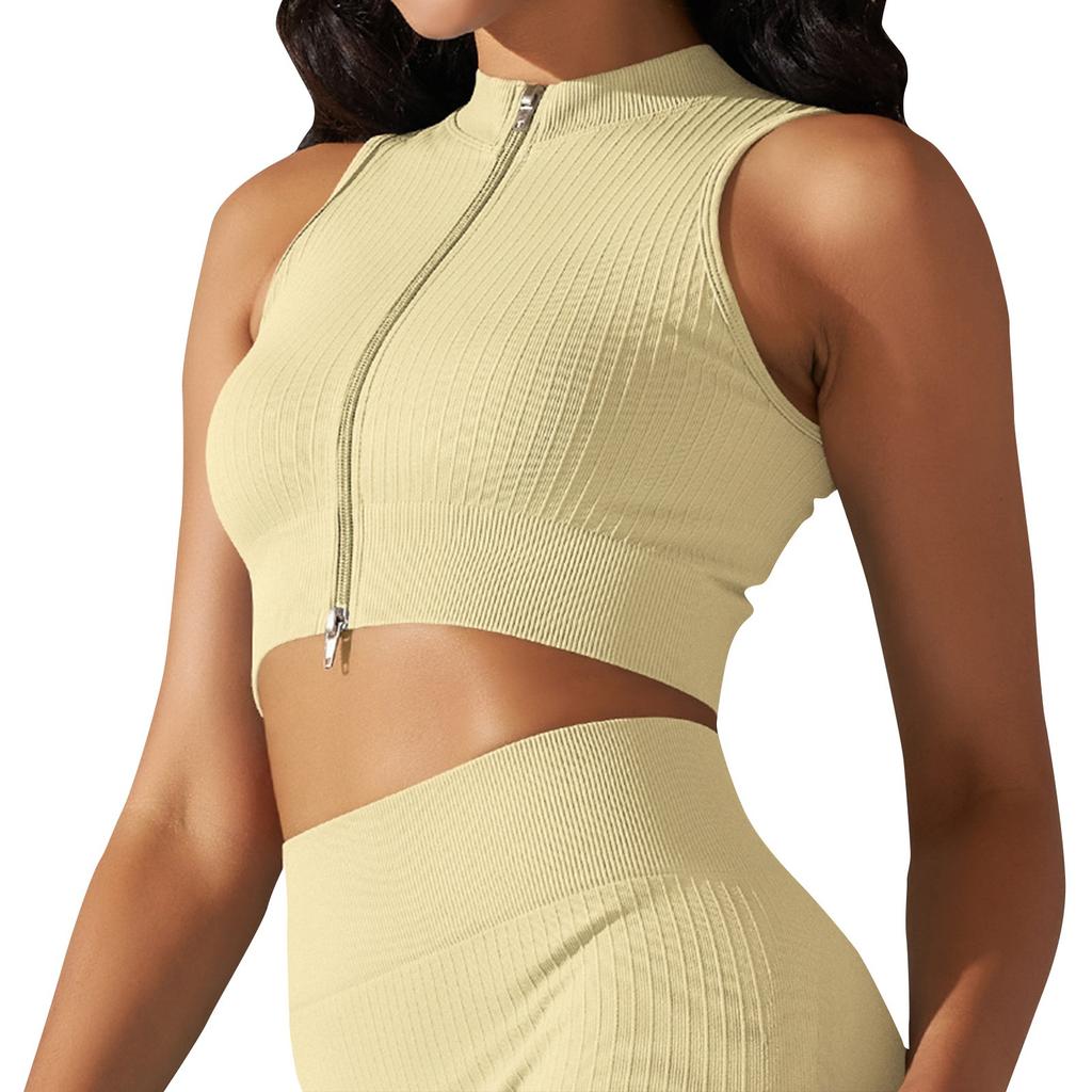 Women's Fashion Seamless Knit Tight Breathable Yoga Sexy Comfortable Casual Sports Running Fitness Top With Zipper