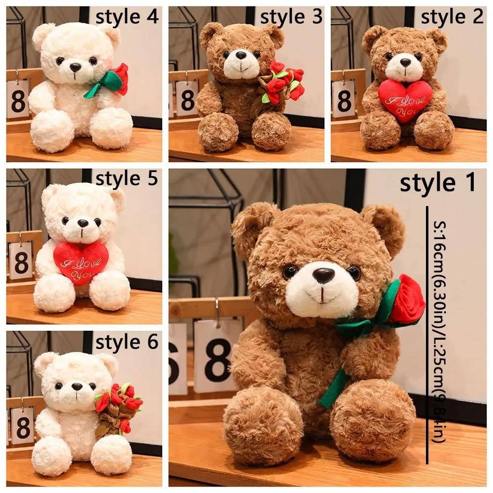 Kreativer 1625cm Bär Romantischer Handgemachter Bär Trägt Rose Weiches Rotes Herz Liebe Bär Valentinstag