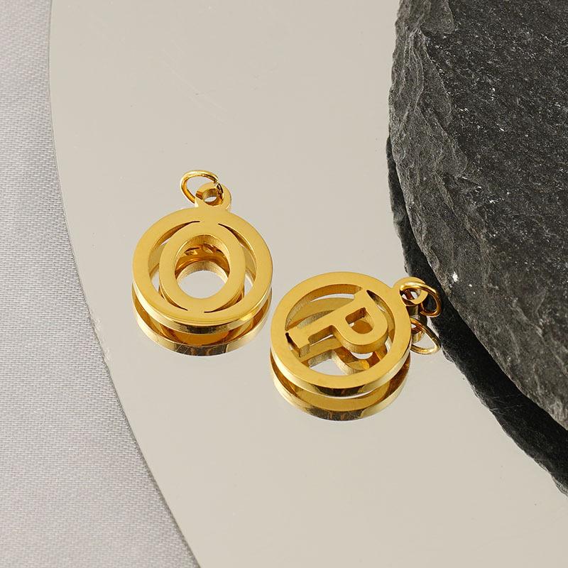 Englischer Buchstabe DIY Anhänger, modischer Edelstahl runder Doppelkreis hohler Buchstaben Halskettenanhänger