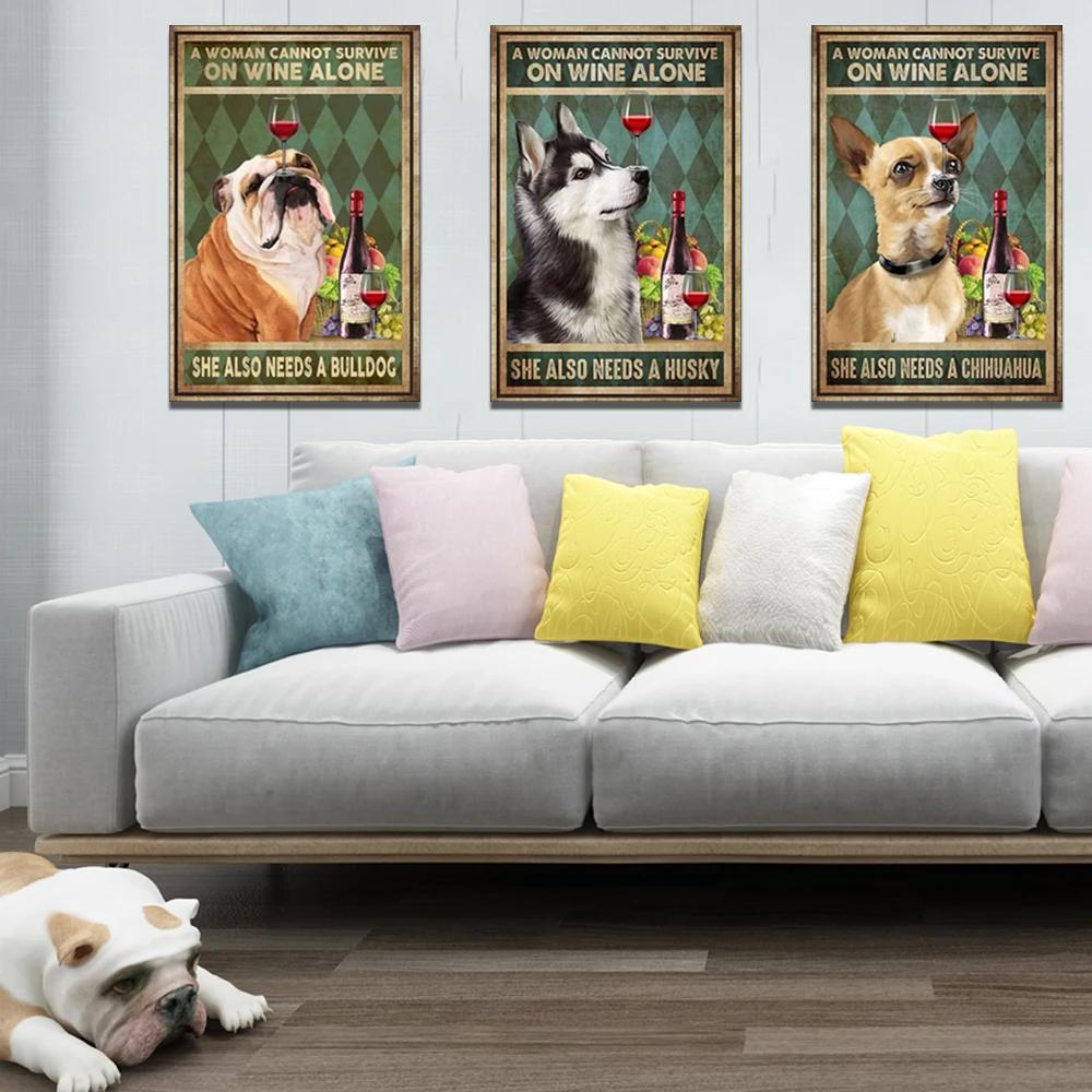 Funny Dogs Tin Signs Bulldog Husky Chihuahua Dachshund Retro Metal Posters Wall Decor Puppy Bath Time Vintage Iron Paintings
