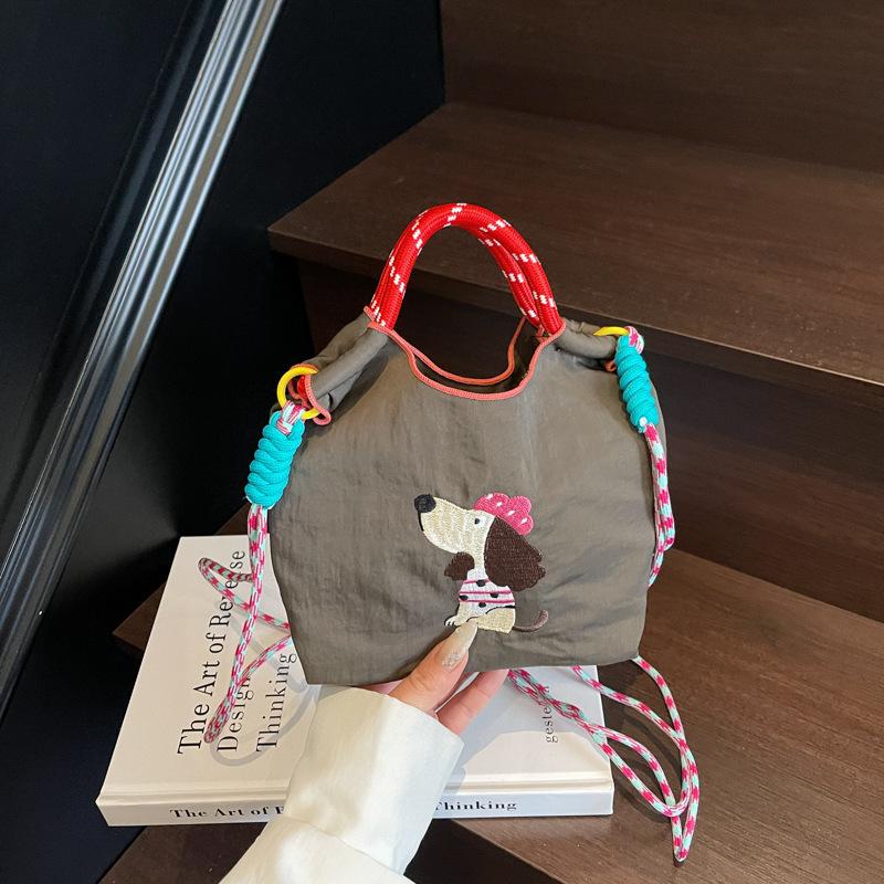 Cute Dachshund Embroidered Canvas Bag Women's Summer Casual Simple Versatile One Shoulder Crossbody Bag