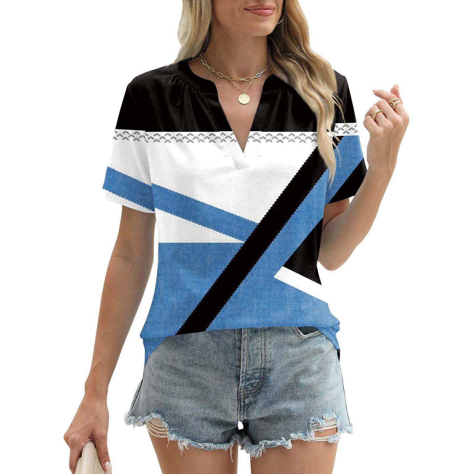 Женские летние топы с короткими рукавами и V-образным вырезом — фото 11