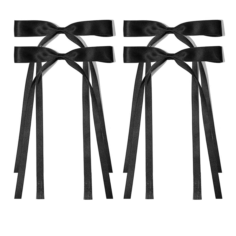 Ayesha Orange Hair Bows Clips Bows with Long Ribbon Orange Bows Barrettes Hair Accessories for Women Girls 4PCS