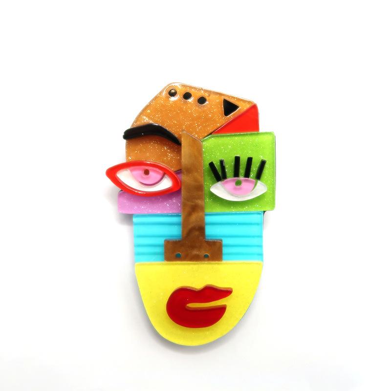 Acrylic Creative Face Brooch for Women Unisex Multicolor Party Office Badges Pin Gifts
