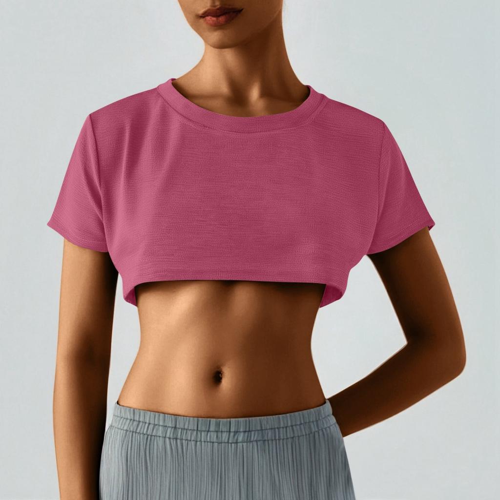 Damen Zweier Yuan Farbe Brust Kurz T-Shirt Niedlich Tag Sexy Crop Kurzarm T-Shirt