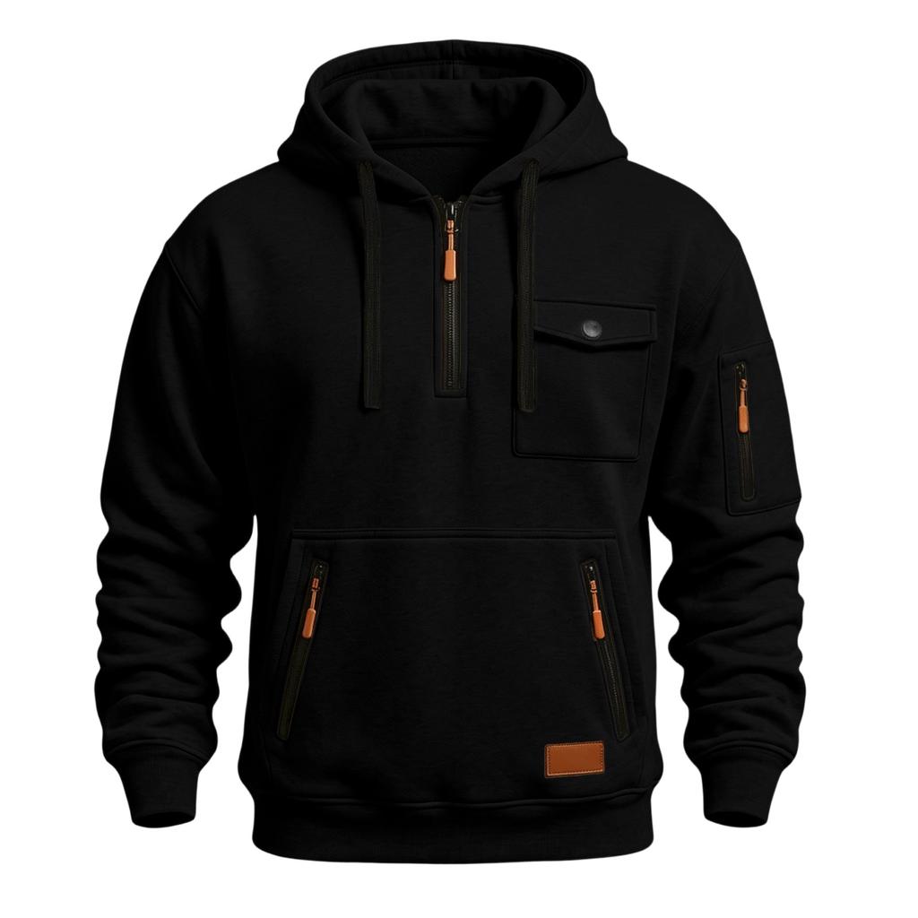 Sudadera con capucha y cremallera de manga larga informal para hombre con múltiples bolsillos
