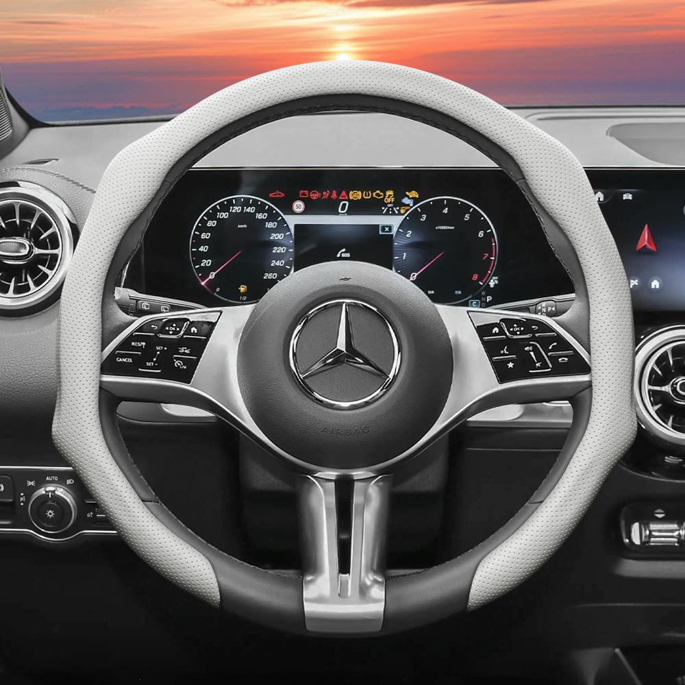 

Suitable for Mercedes-Benz Perforated Leather Steering Wheel Cover, Non-Slip, Sweat-Absorbent, Breathable, Integrated Protective Case V g S a E C