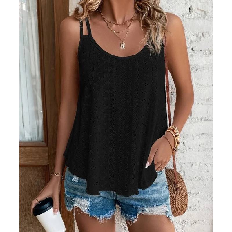 T Shirt Women Sleeveless Knit Tank Top With Round Neck For Casual Streetwear