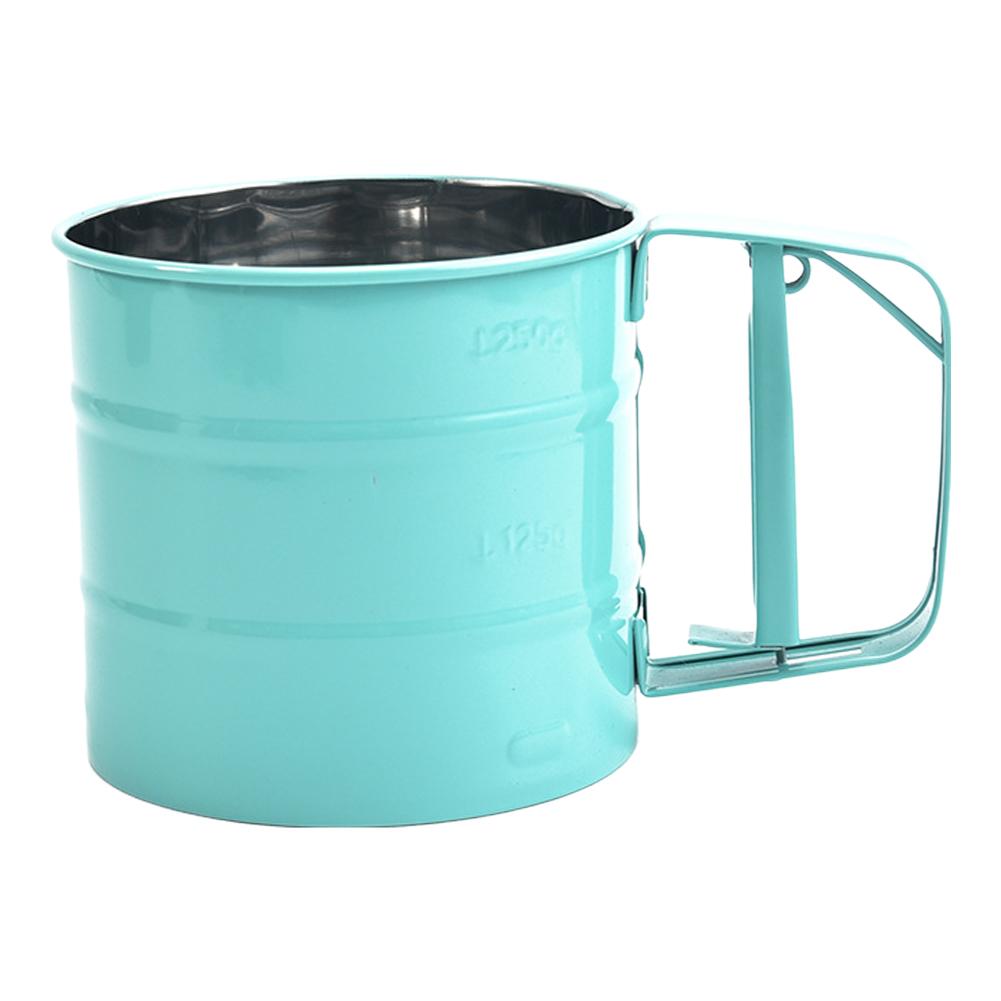 Мукопросеиватель с ручным приводом из нержавеющей стали, сито для сахарной пудры с ручным прессом, чашка, ручной кухонный инструмент для выпечки зелёный