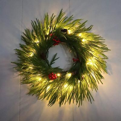 Pre-lit Artificial Garland with LED Lights Real Touch Winter Greenery Pine Garland with Red Berries for Table Mantle Fireplace Farmhouse Decor