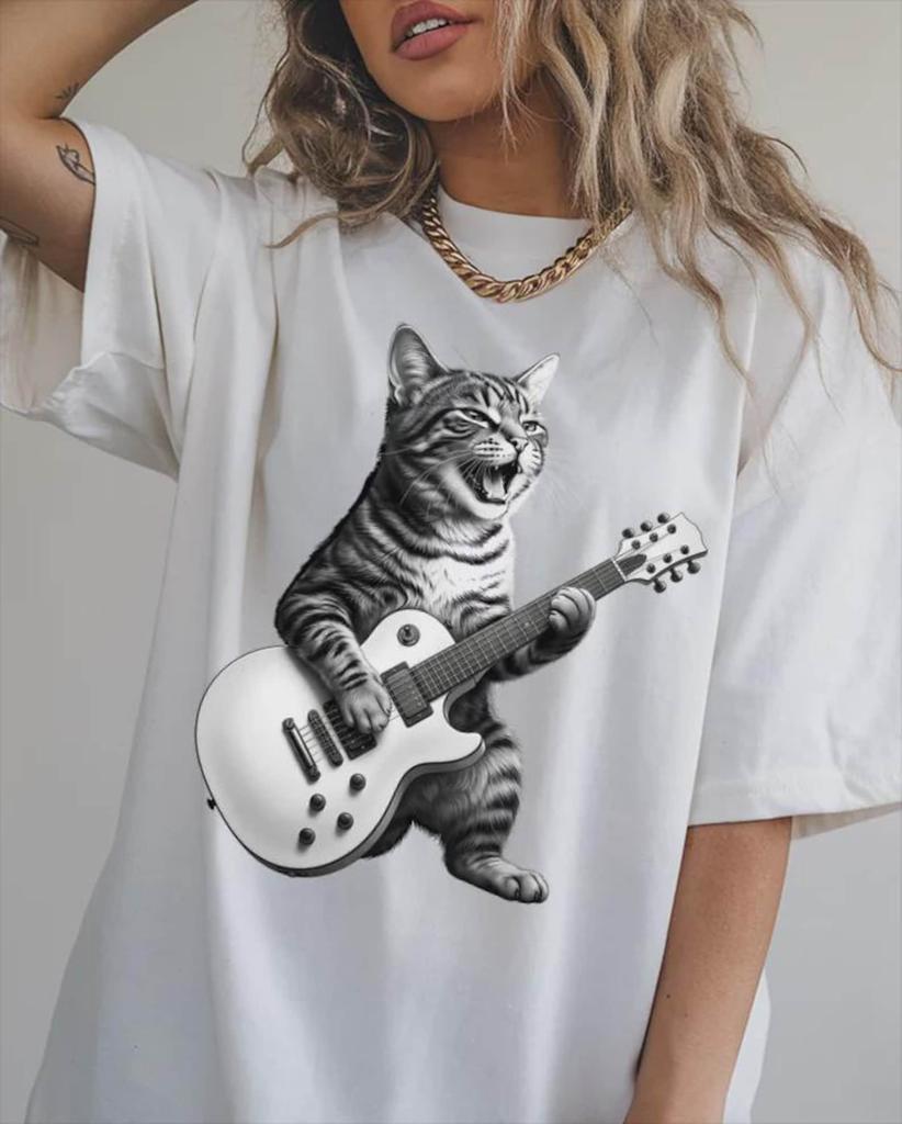 Comfort Colors® Cat Guitarist Shirt, Funny Cat Playing Guitar Shirt, Music Lover Cat Tee, Rocker Cat Shirt, Funny Musician Shirt