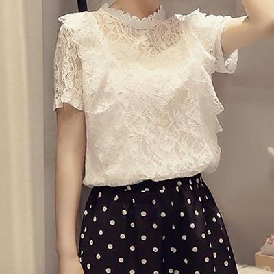 Women's Summer Chiffon Lace Shirt - Short Sleeve, Hollow Out, Korean Style, Versatile Plus Size Top