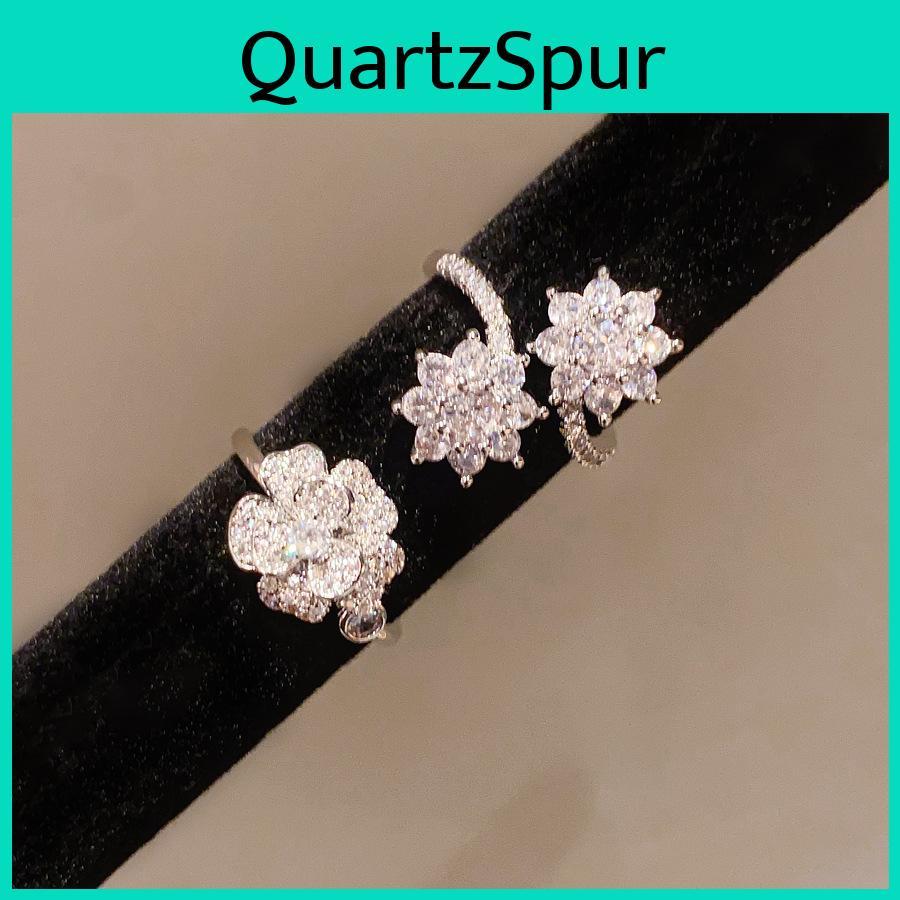 Zircon Flower Minimalist Silver Tone Ring For Ladies Casual Dress Accessory