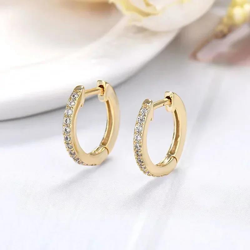 

Korean Fashion Silver Color Round Hoop Earrings for Women Charm Sparkling Zircon High Quality Wedding Jewelry Accessories Gift золотой
