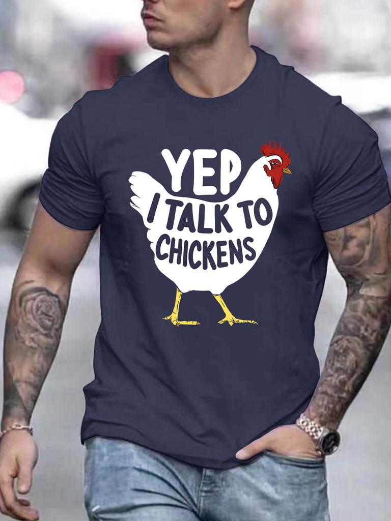 Unisex O Neck Tee Funny Chicken Text Graphic Print Cotton Short Sleeve Loose Summer Street Breathable Daily Casual Basic Wear Top