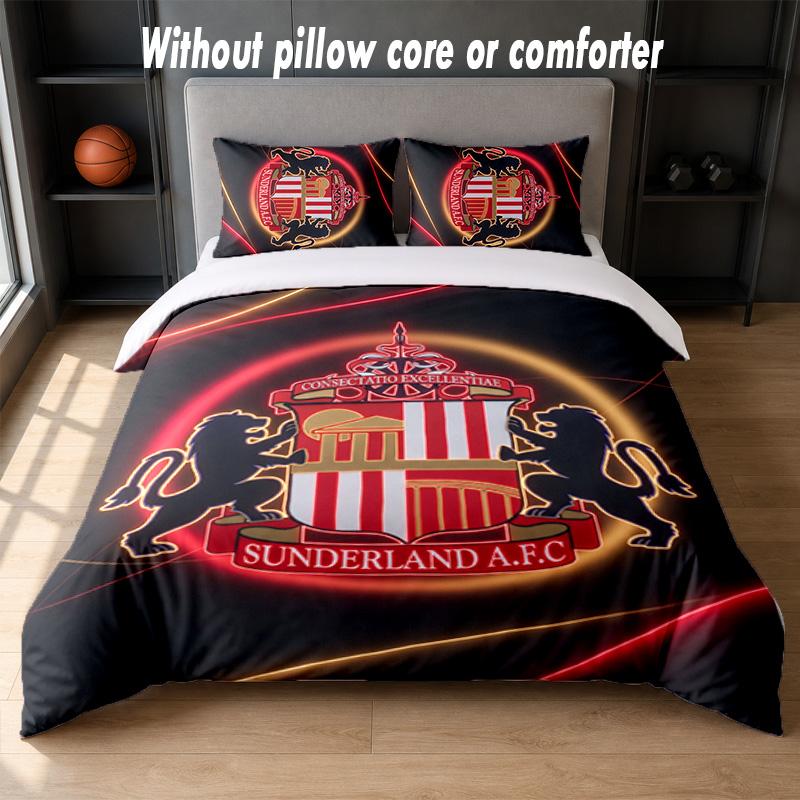 Set Biancheria da Letto Design Calcio Sunderland 1 Copripiumino + 2 Federe Morbido Traspirante Biancheria da Letto per la Casa