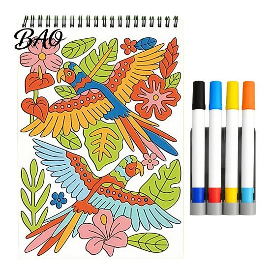 Spiral Bound Drawing Album Trace-By-Groove Guided Coloring Book, Clear Artistic Printing with 20 Decorative And Painting Set for Teens Scenes