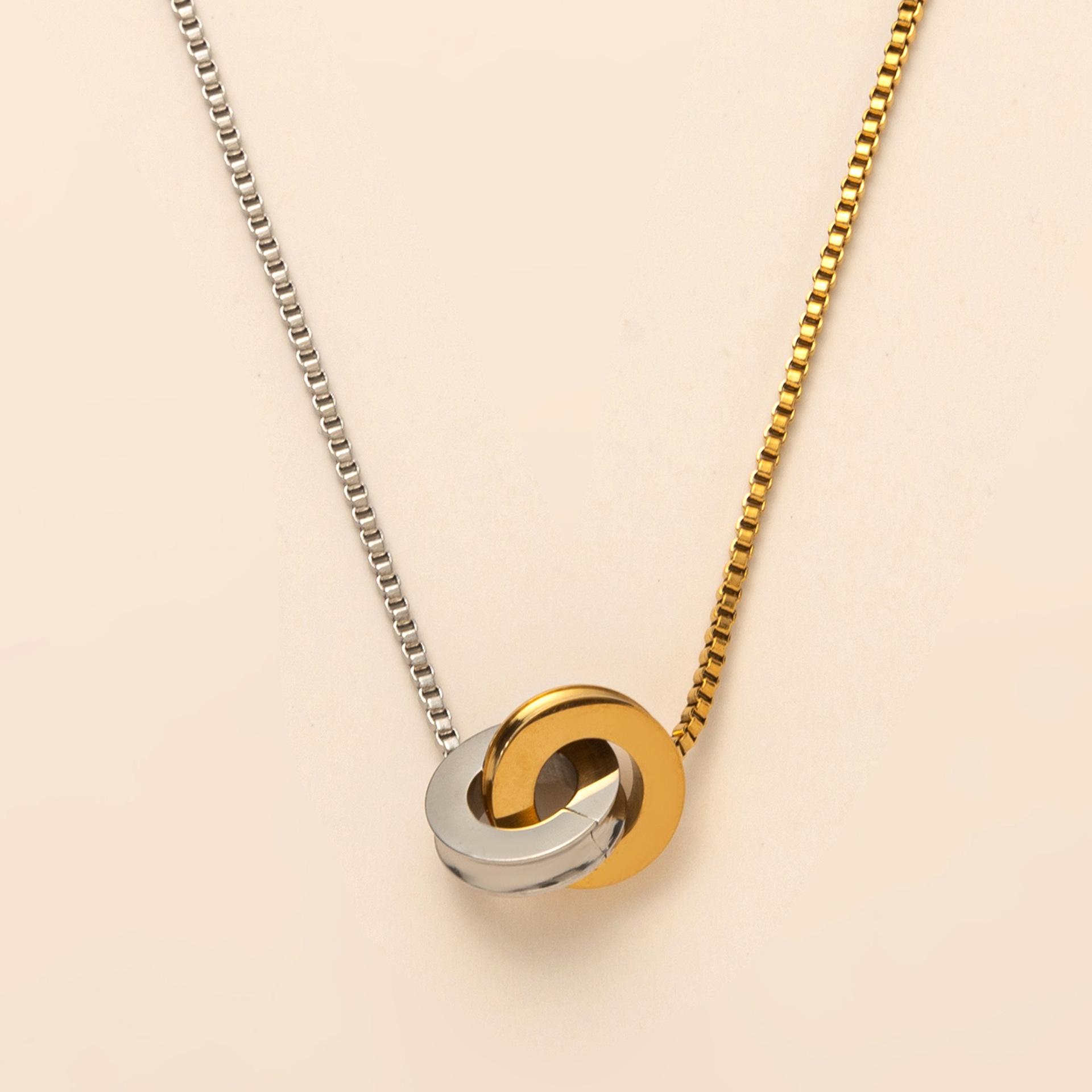 

Titanium Steel High Color Retention Eternal Circle Asymmetrical Splicing Necklace, Neck Chain Short Necklace Interlocking Necklace