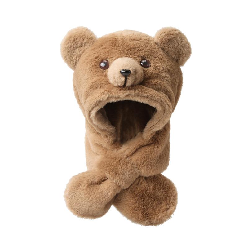 Cartoon Ear Winter Kid Earmuffs Soft Fluffy Cartoon Bear Hat New Warm Plush Hat коричневый