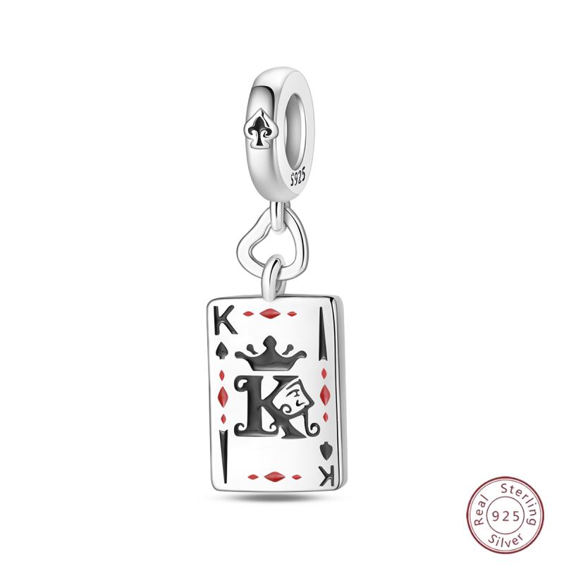 New Copper Poker Card Pendant Beads Black Spade 10-A Royal Flush Red Heart 10-A Charm For Bracelet Woman Jewelry
