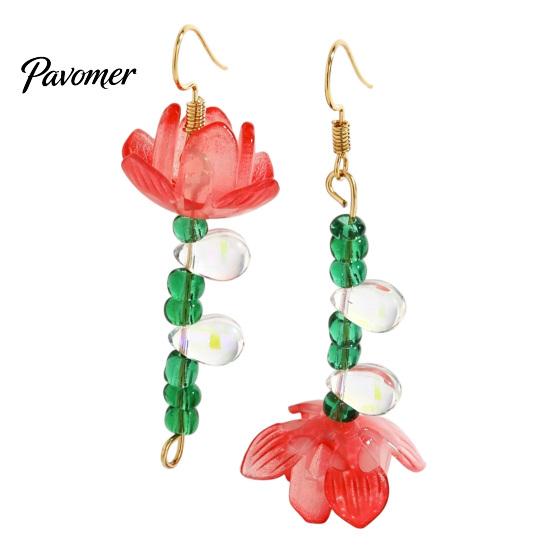 Dangle Pearl Earrings 1 Pair Lotus Flower for Women, Vintage 3D Pink Chinese Style Jewelry Drop Earring, Faux Crystal Floral Hanfu Cosplay Accessories