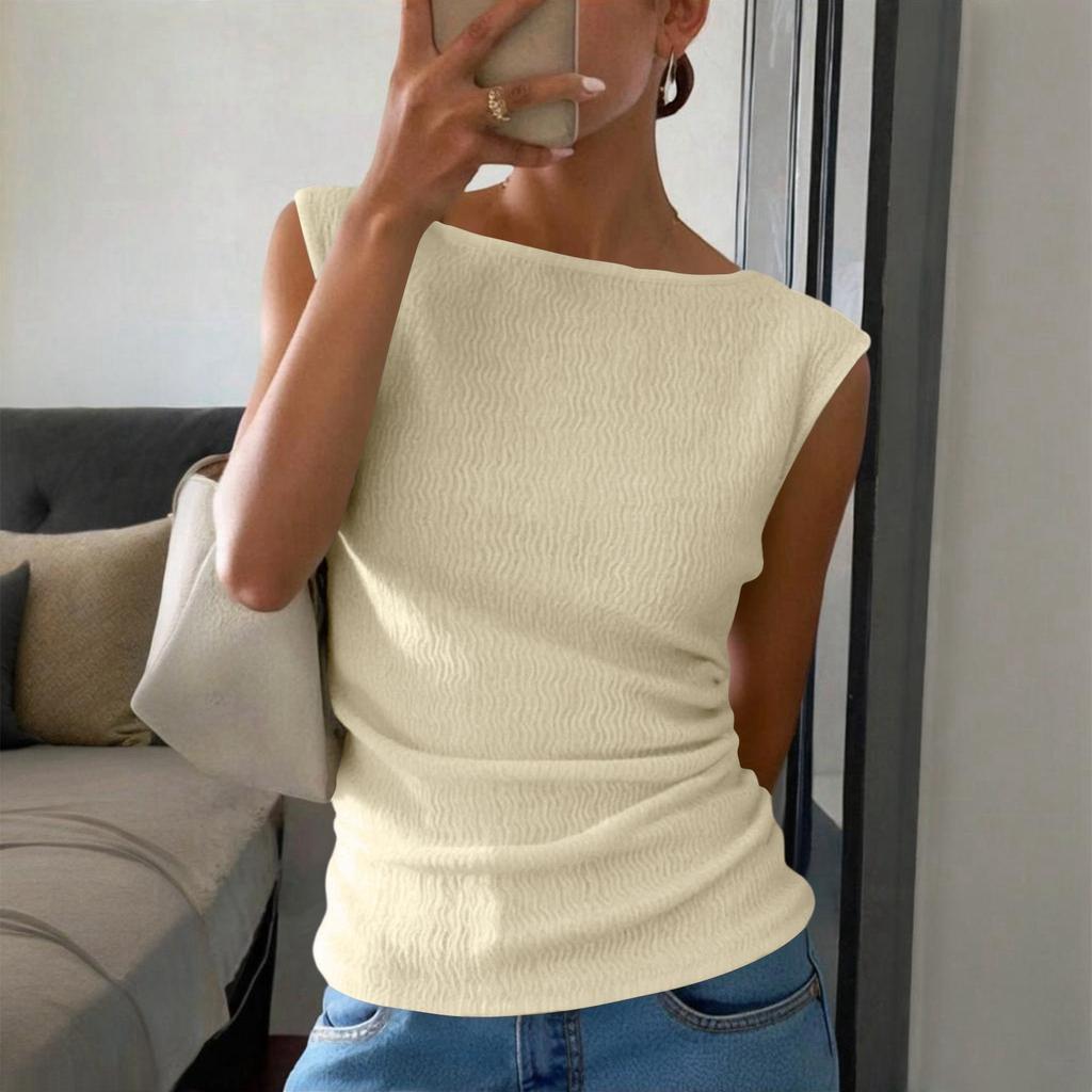 Women Sleeveless Tank Top Slim Fit Crew Neck Textured Stretchy Summer Casual Basic Vest Top for Layering or Daily Wear