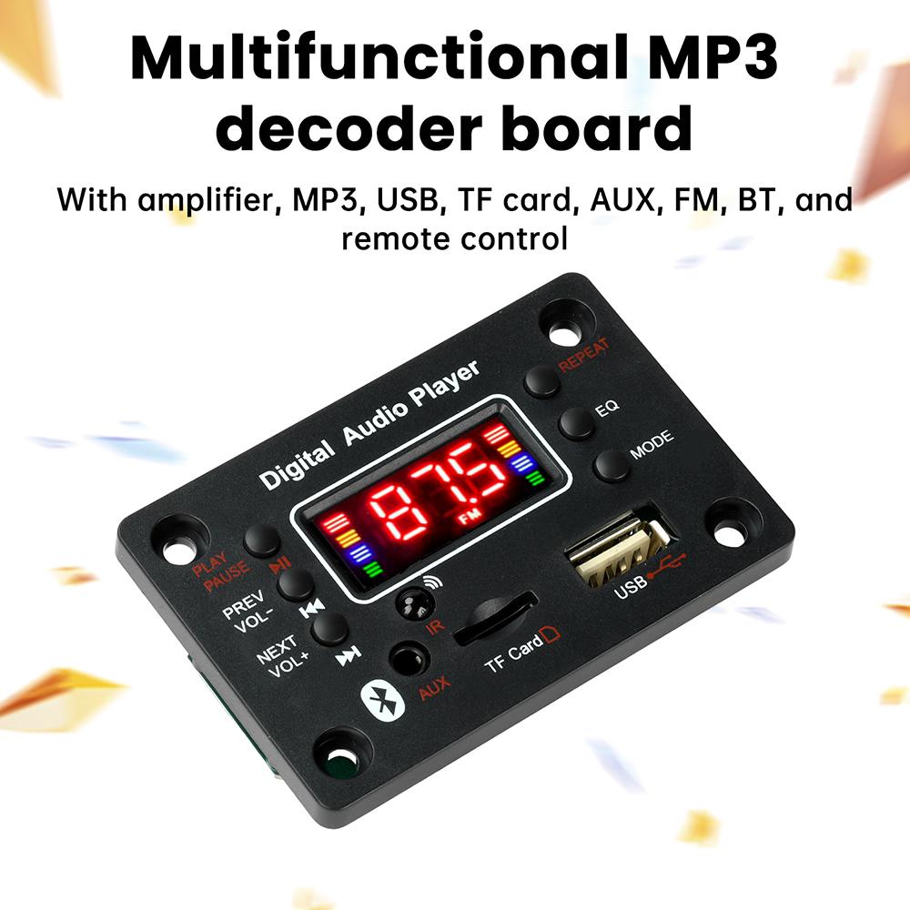 DC 6-18V Zweikanal BT 5.0 Audioverstärkerplatine 2*25W Multifunktionales MP3-Dekoderboard mit Verstärker MP3/USB/TF/AUX/FM/BT