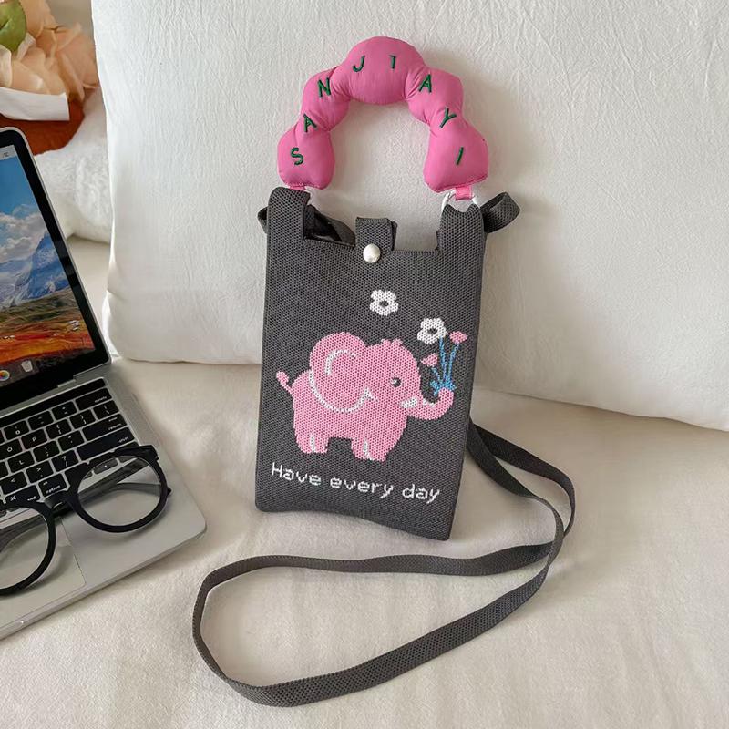 Ins Style Knitted Phone Bag Student Messenger Bag Tote Bag Shoulder Bag Crossbody Bag Handbag Key Holder Lipsticks Pouch