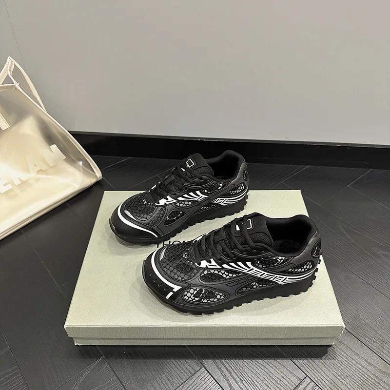 Women's luxury flat sneakers, patchwork leather shoes, optical sole, air mesh, running and walking, couples wear, fall