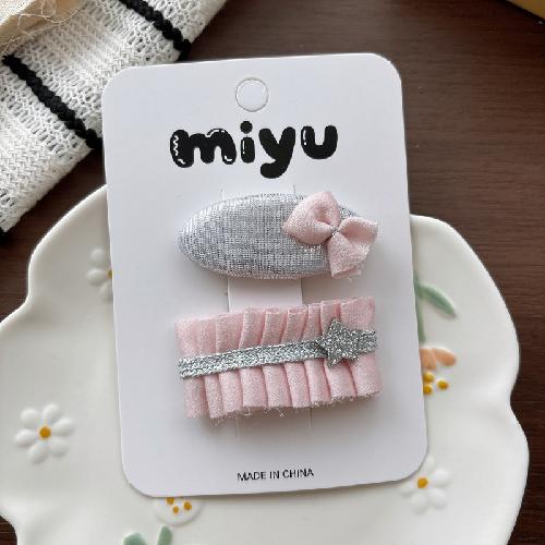 2pcs/lot Silver Bow Hairpin Sweet Girl Pink Bangs Side Clip Hairpins Kids BB Clip Children's Hair Accessories Barrettes Headwear