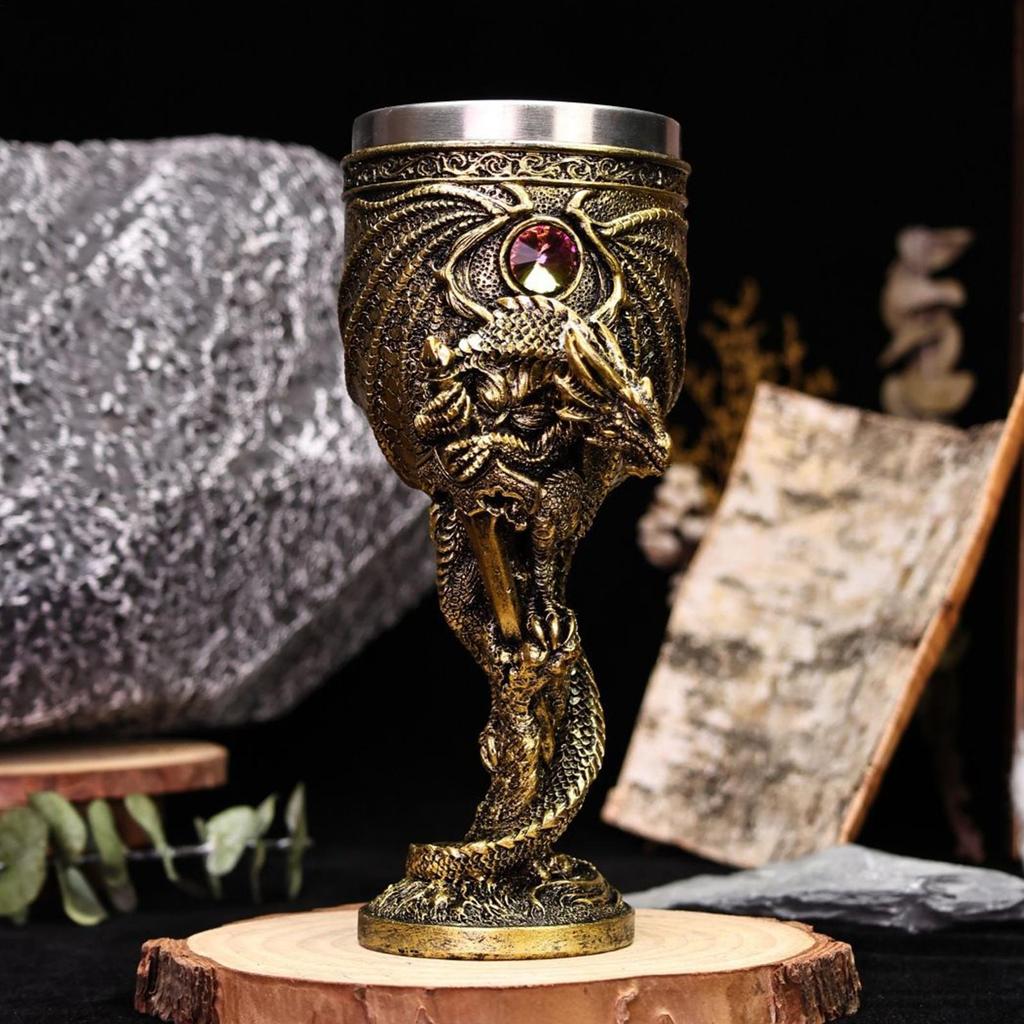 Medieval Dragon Wine Goblets Beer Cup Evil Dragon Gem Stainless Steel Goblet Halloween Home Decoration Whiskey Cup Friends Gift