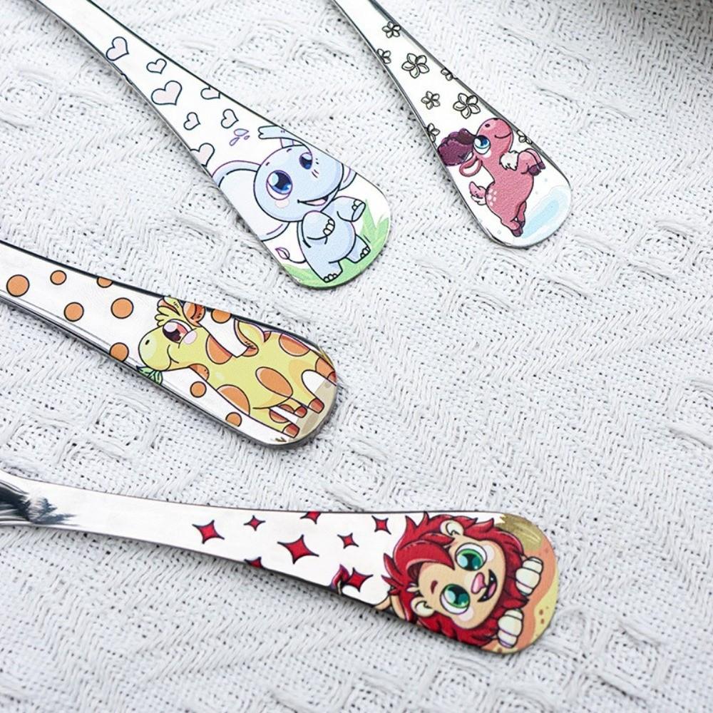 304 Stainless Steel Children Cutlery Set Cartoon Animals Dishwasher Safe Spoon Fork Knife Silver Cute Dinnerware Table Setting