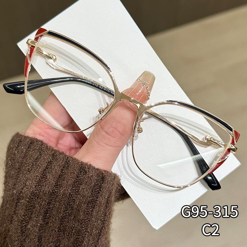 Cat Eye Metal Frame Anti Blue Light Glasses Type Non Prescription Protective Goggles Decorative Flat Glasses