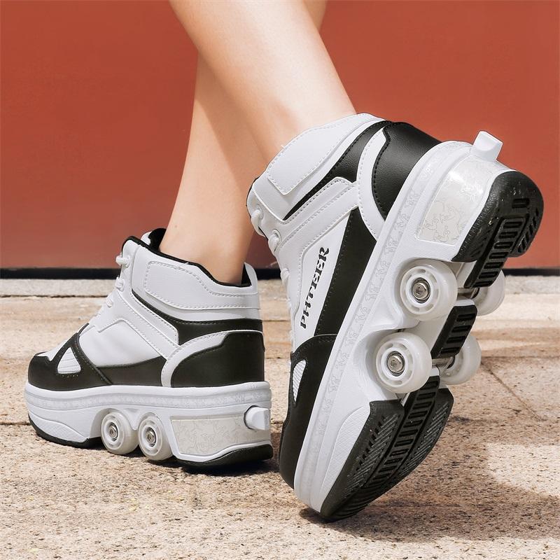 34-43 Four Wheeled Walking Shoes for Children/ Teenagers Roller Skates for Kids Four Wheeled Deformed Ice Skates for Children