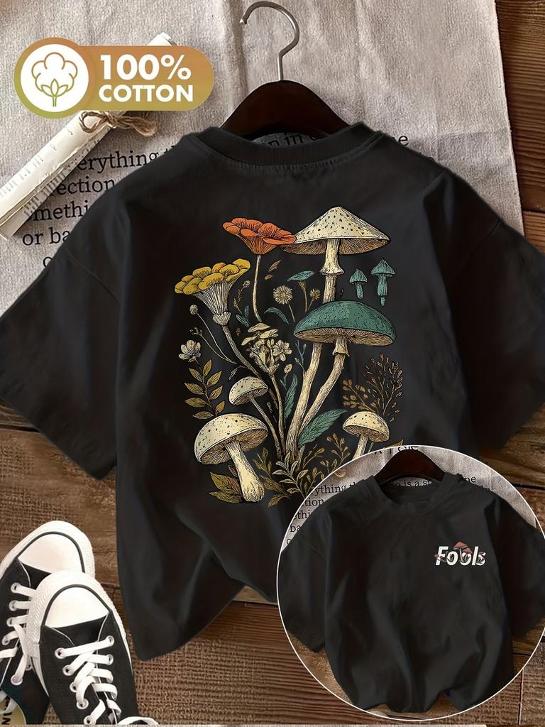 Whimsical Mushroom Unisexs Retro Print Tshirt 100 Cottonsoft Crew Neck Short Sleeve Top Vintage Shirt Streetwear Y2k Top