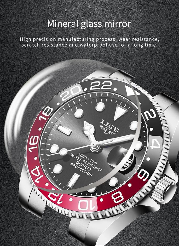 LIGE Men's Green Waterproof Quartz Calendar Sports Wristwatch