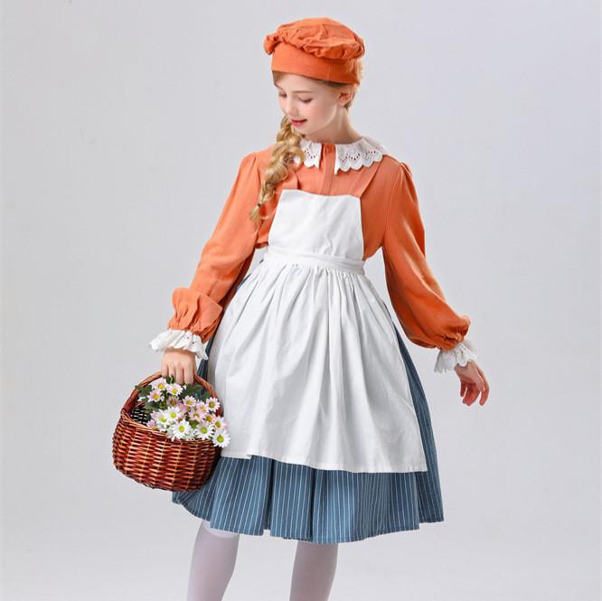 Costume da Contadino Medievale per Bambini con Fantasia a Strisce per Halloween Cosplay Ragazze