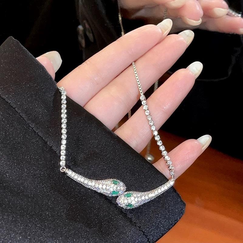 New Design Luxury Adjustable Chain Snake Necklace Full Zircon for Women Girl Fashion Silver Jewelry Set