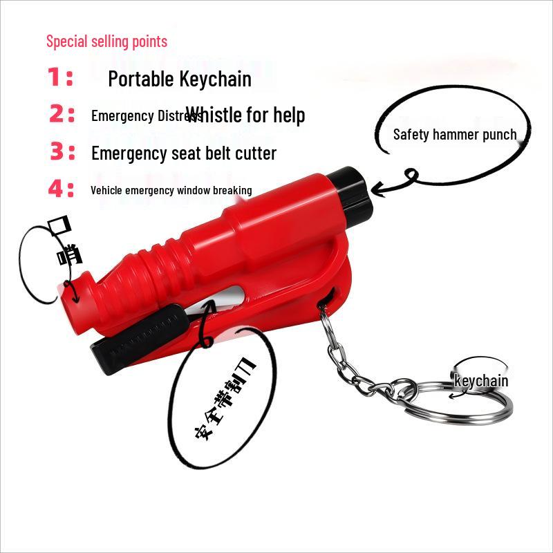 3-in-1 Safety Keychain: Window Breaker, Emergency Hammer, Whistle & Cutter