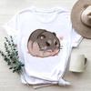 Cartoon Cute Hamster Cartoon Cute Hamster Baby Round Neck Big Size Round Neck Black T-shirt Woman Tops